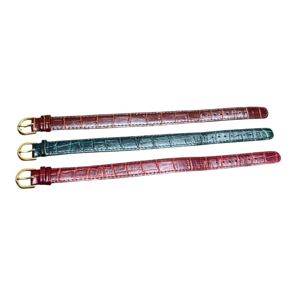 Peugeot Set of Three Crocodile Embossed Watchbands with Gold Buckles